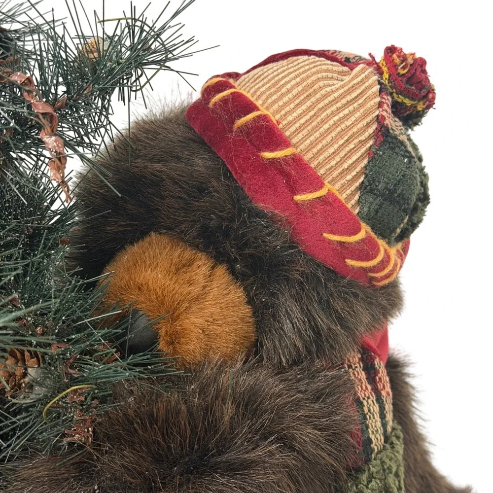 Vtg Dan Dee Bear Hugging Christmas Holiday Tree Decor On Wood Base Large Lg 28in